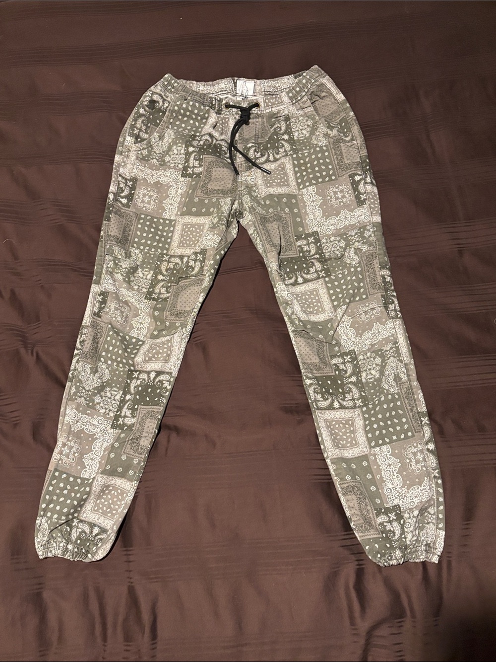 Men's Olive Paisley Patchwork Joggers Sweatpants